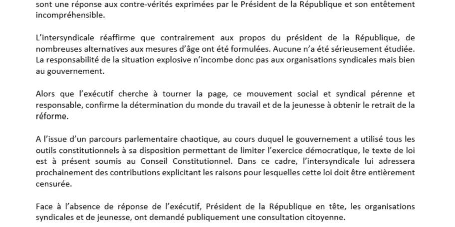 Communique intersyndical 23 mars 2023