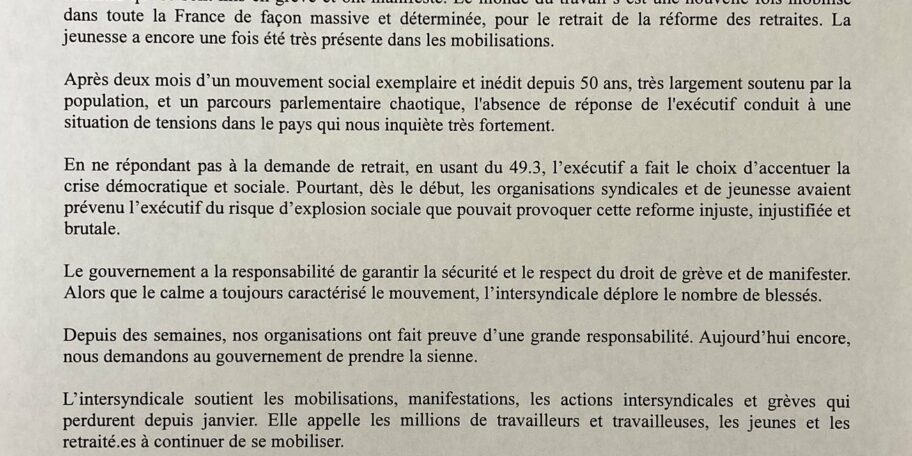 Communiqué intersyndical